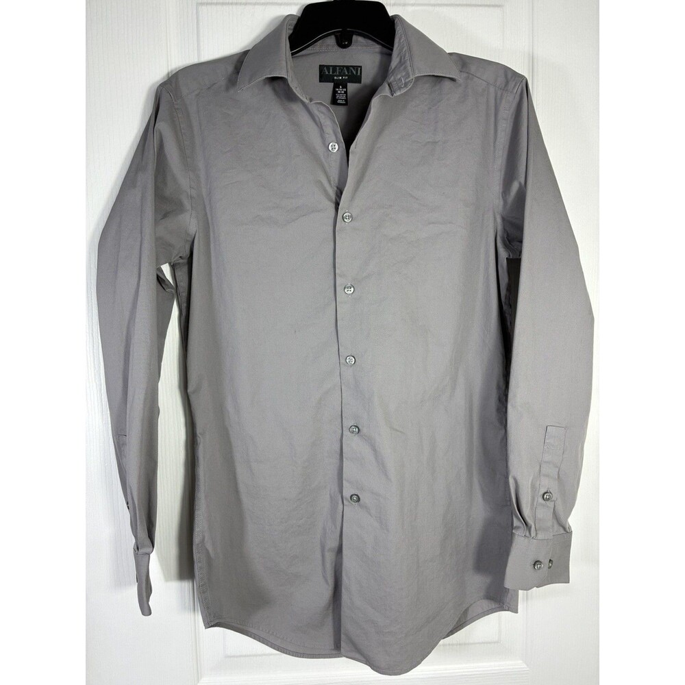 Alfani Mens Dress Shirt sz S 14-14 1/2 Slim Fit Stretch Gray Office Corpcore